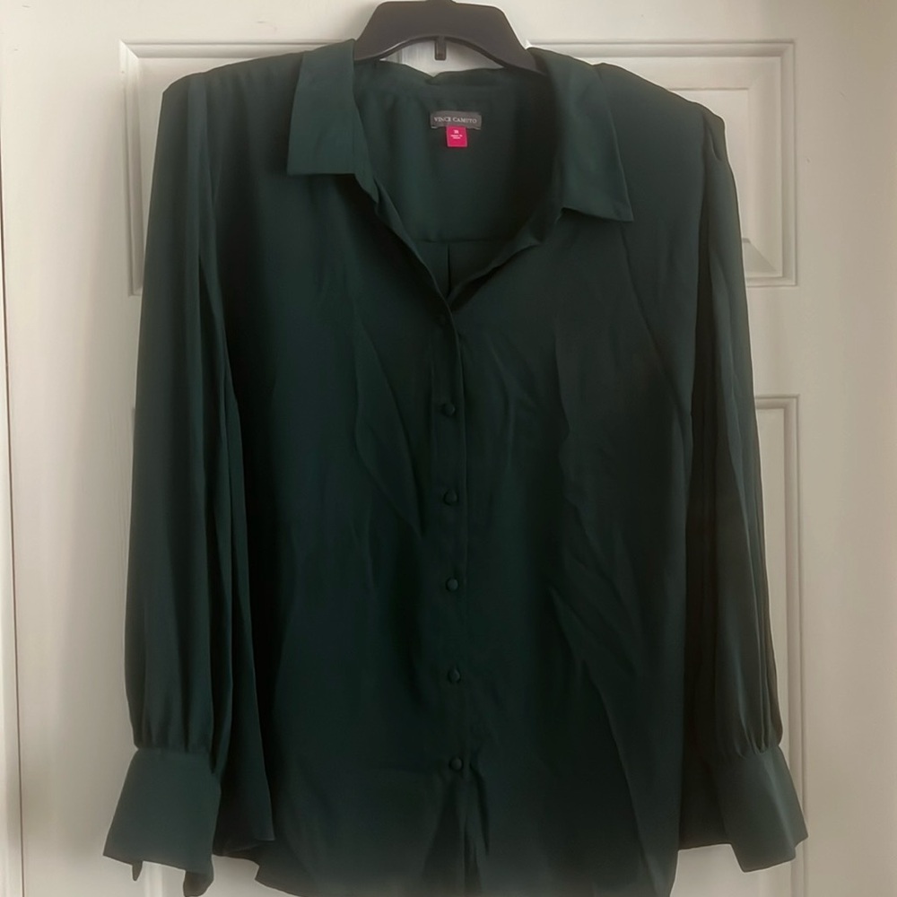 Vince Camuto button up blouse with shoulder pads Deep Green 3X